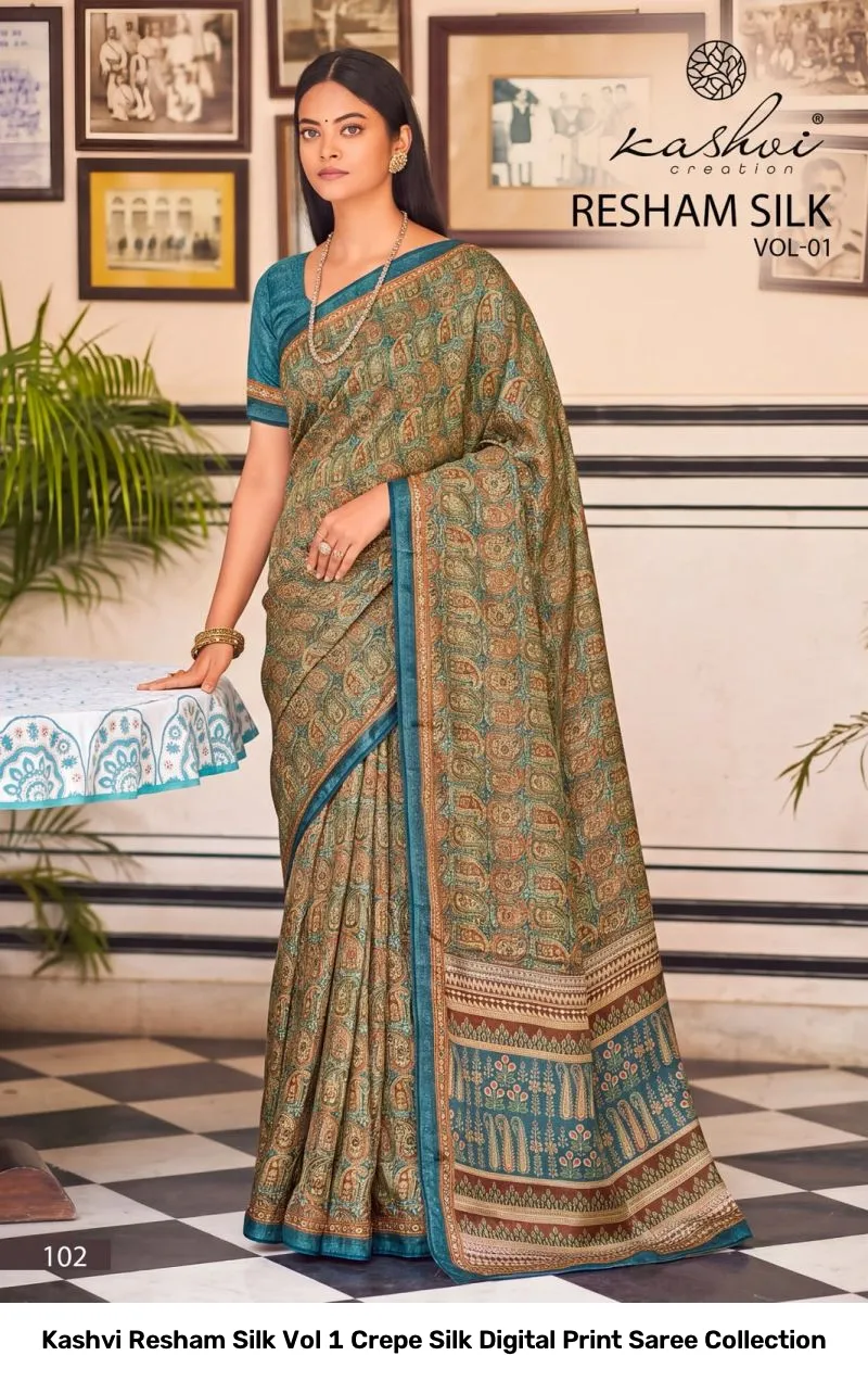 Kashvi Resham Silk Vol 1 Crepe Silk Digital Print Saree Collection - Image 4
