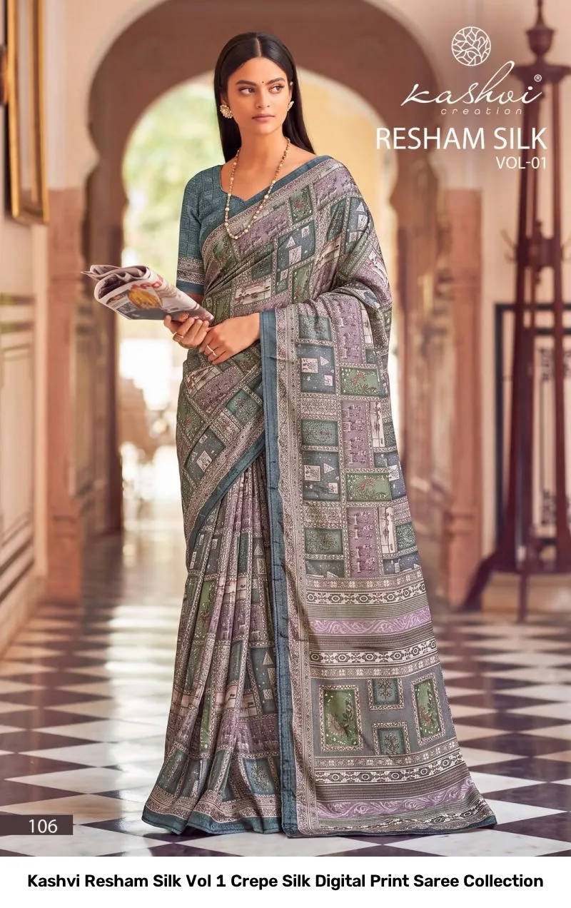 Kashvi Resham Silk Vol 1 Crepe Silk Digital Print Saree Collection - Image 5