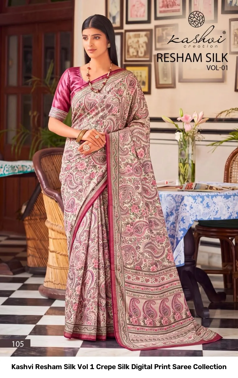 Kashvi Resham Silk Vol 1 Crepe Silk Digital Print Saree Collection - Image 6