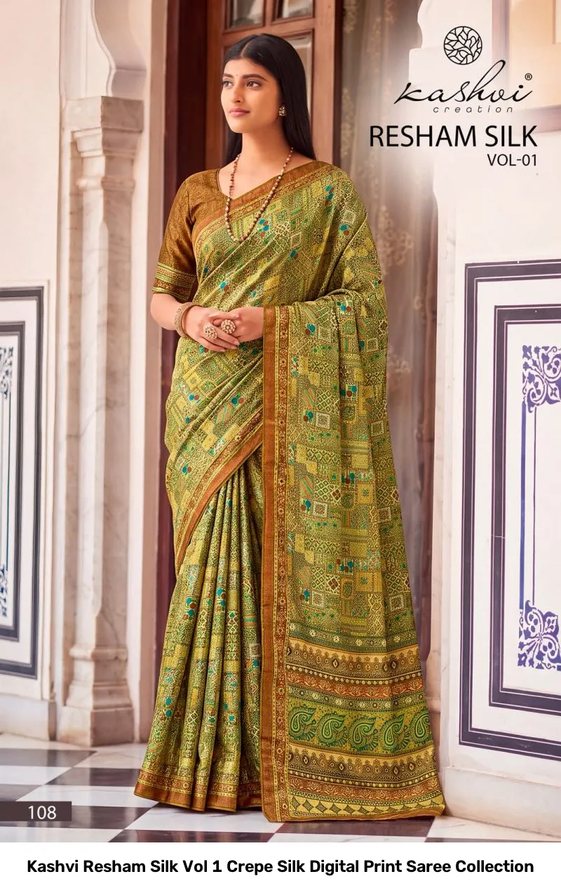 Kashvi Resham Silk Vol 1 Crepe Silk Digital Print Saree Collection - Image 7