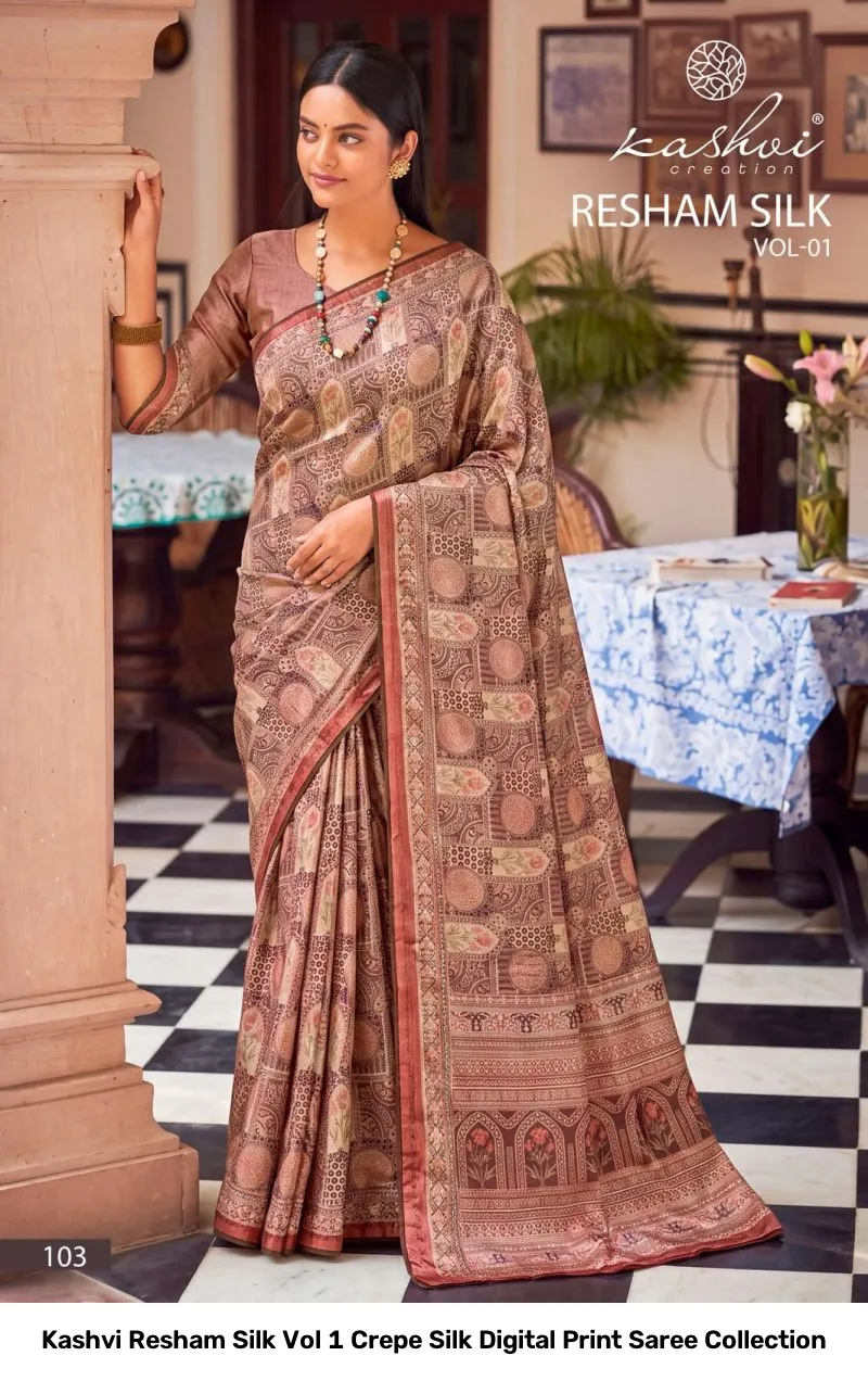 Kashvi Resham Silk Vol 1 Crepe Silk Digital Print Saree Collection - Image 8