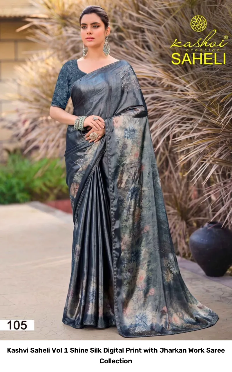 Kashvi Saheli Vol 1 Shine Silk Digital Print with Jharkan Work Saree Collection - Image 10