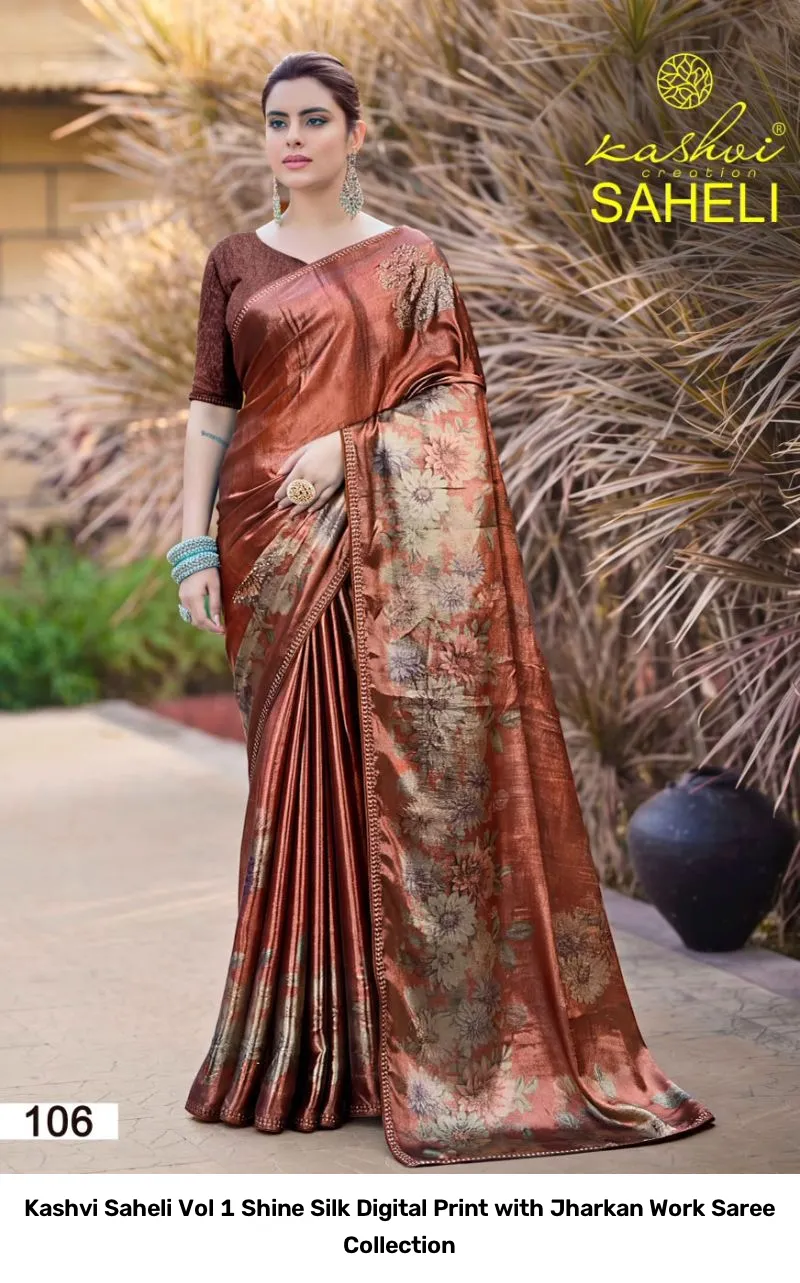 Kashvi Saheli Vol 1 Shine Silk Digital Print with Jharkan Work Saree Collection - Image 2
