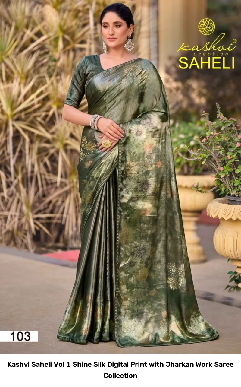 Kashvi Saheli Vol 1 Shine Silk Digital Print with Jharkan Work Saree Collection - Image 4