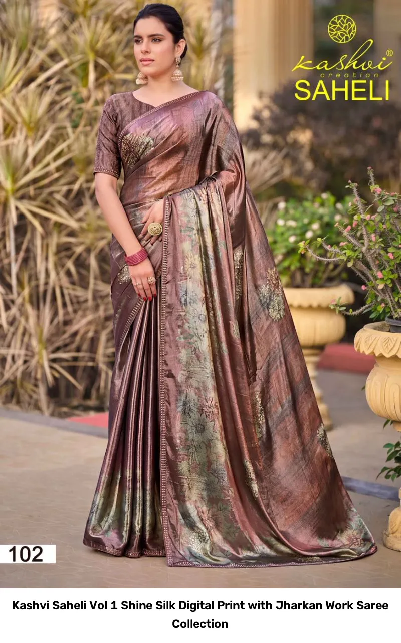 Kashvi Saheli Vol 1 Shine Silk Digital Print with Jharkan Work Saree Collection - Image 7