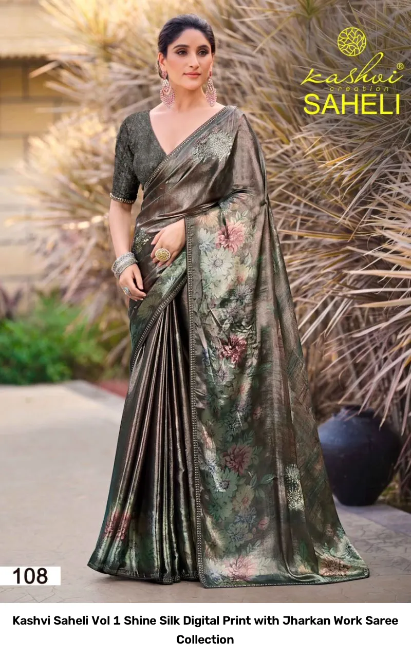 Kashvi Saheli Vol 1 Shine Silk Digital Print with Jharkan Work Saree Collection - Image 8