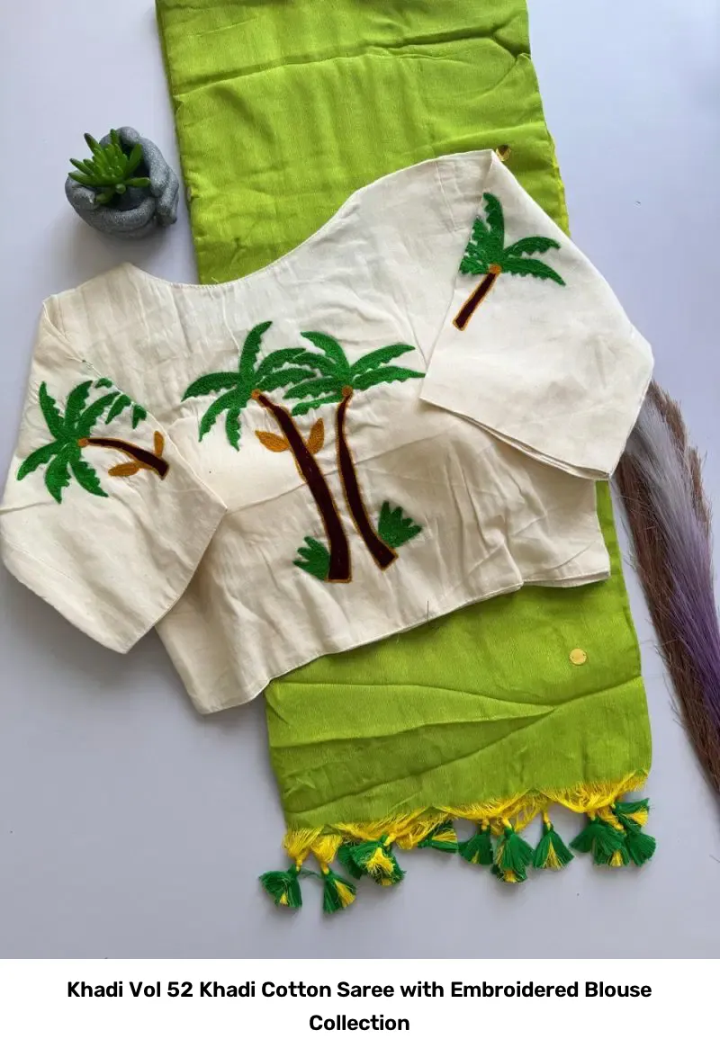 Khadi Vol 52 Khadi Cotton Saree with Embroidered Blouse Collection - Image 3