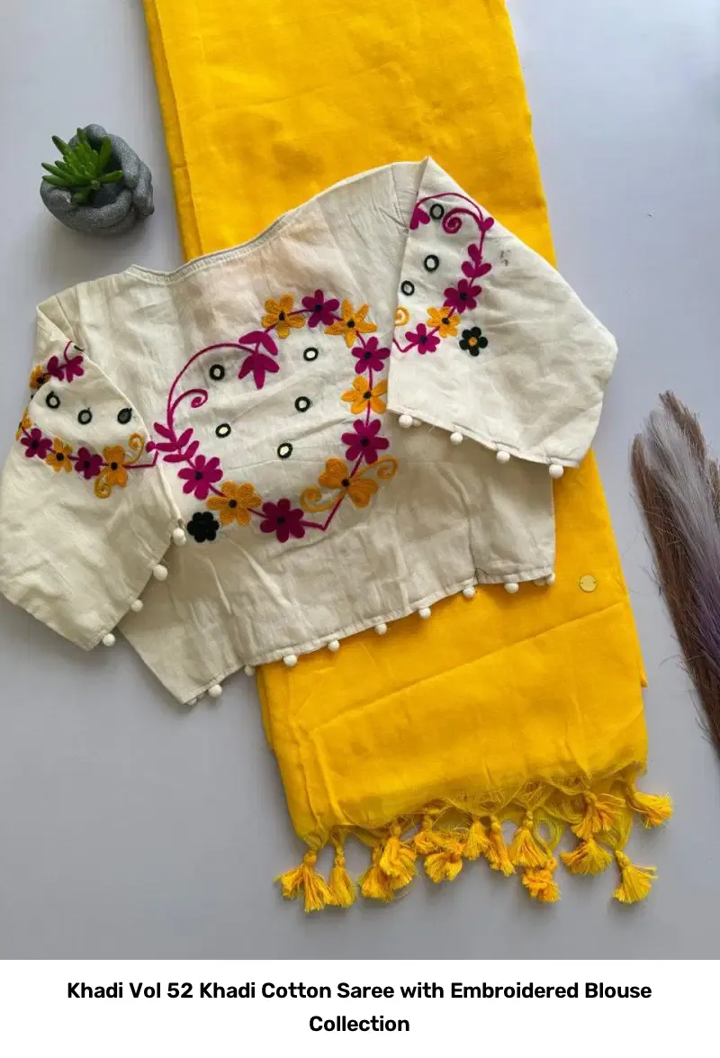 Khadi Vol 52 Khadi Cotton Saree with Embroidered Blouse Collection - Image 4