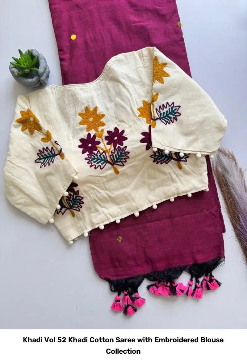 Khadi Vol 52 Khadi Cotton Saree with Embroidered Blouse Collection - Image 6