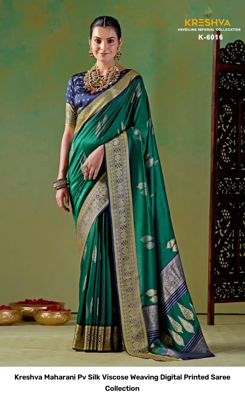 Kreshva Maharani Pv Silk Viscose Weaving Digital Printed Saree Collection - Image 2