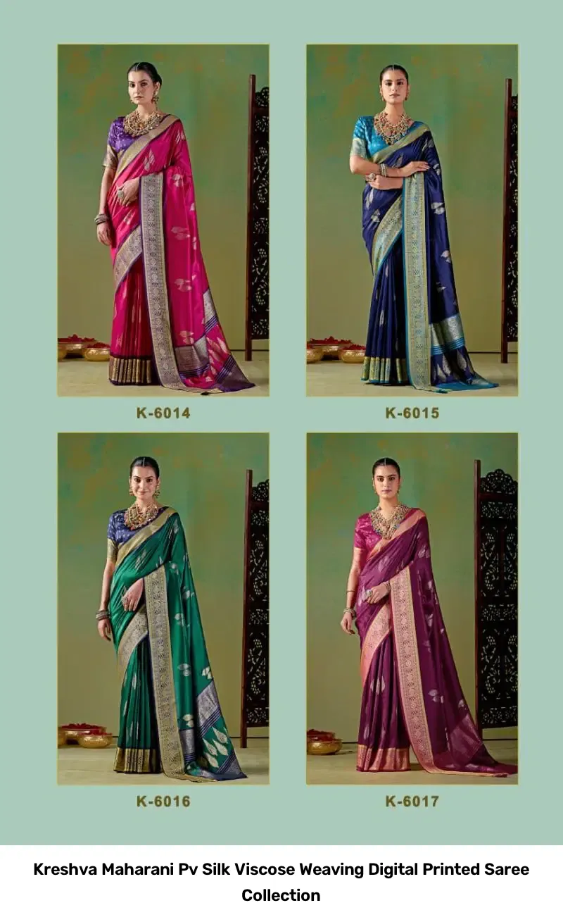 Kreshva Maharani Pv Silk Viscose Weaving Digital Printed Saree Collection - Image 3