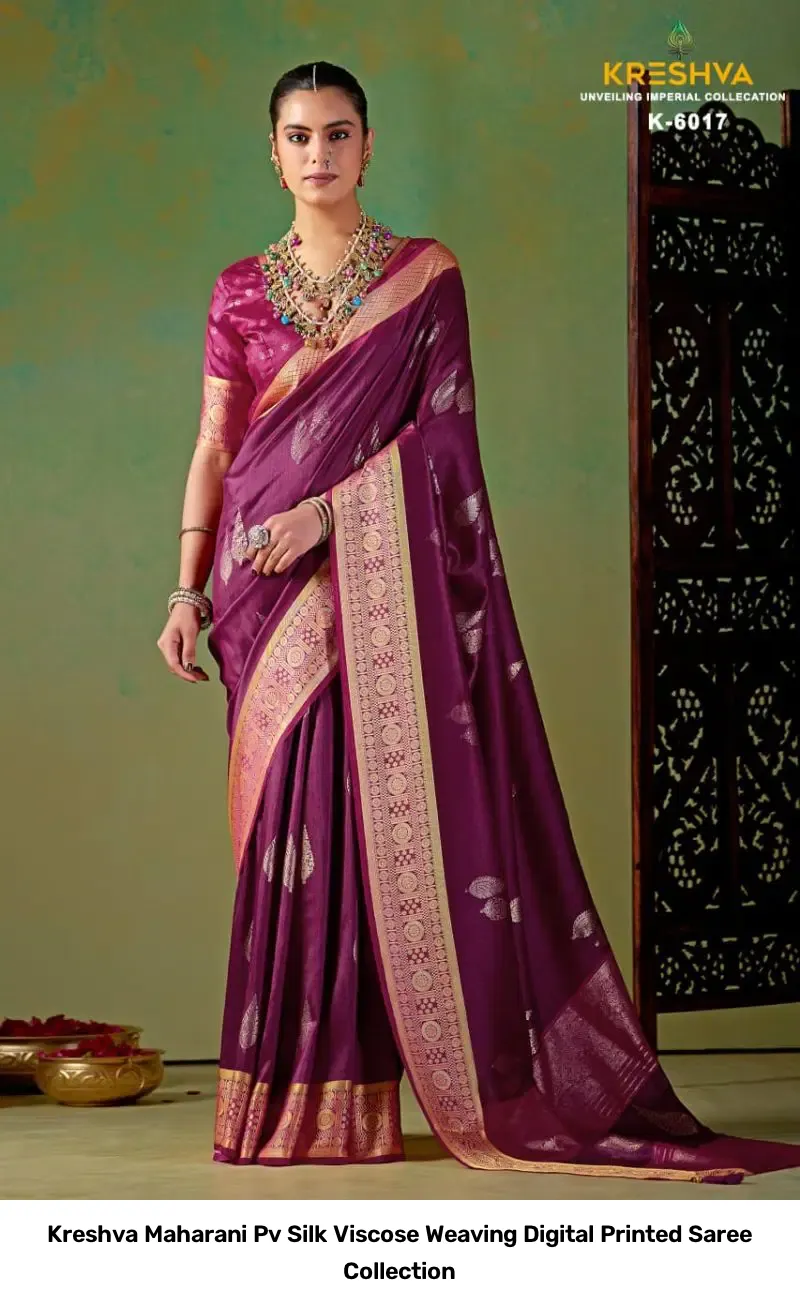 Kreshva Maharani Pv Silk Viscose Weaving Digital Printed Saree Collection - Image 4