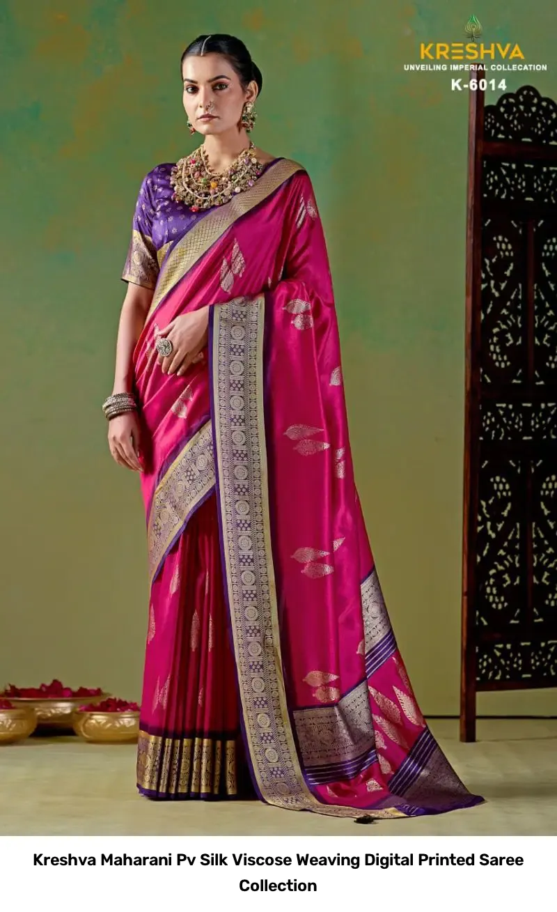 Kreshva Maharani Pv Silk Viscose Weaving Digital Printed Saree Collection - Image 5