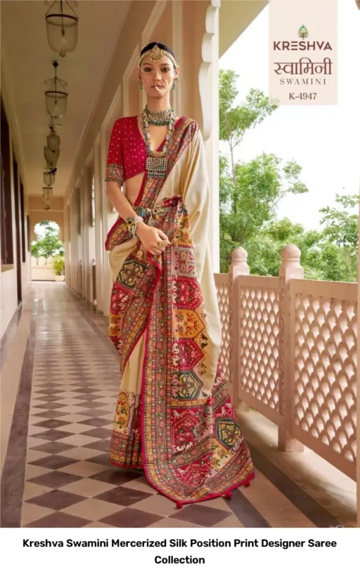 Kreshva Swamini Mercerized Silk Position Print Designer Saree Collection