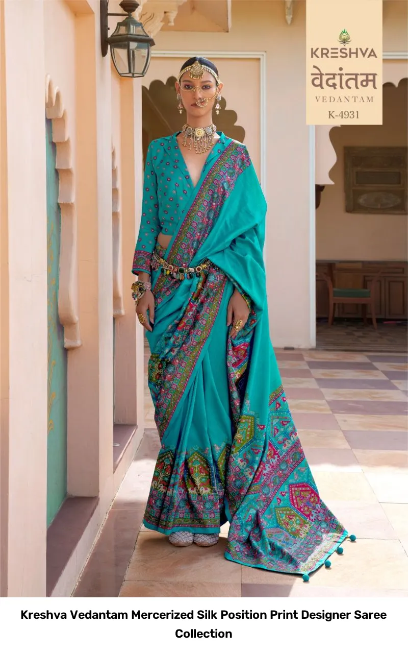 Kreshva Vedantam Mercerized Silk Position Print Designer Saree Collection - Image 11