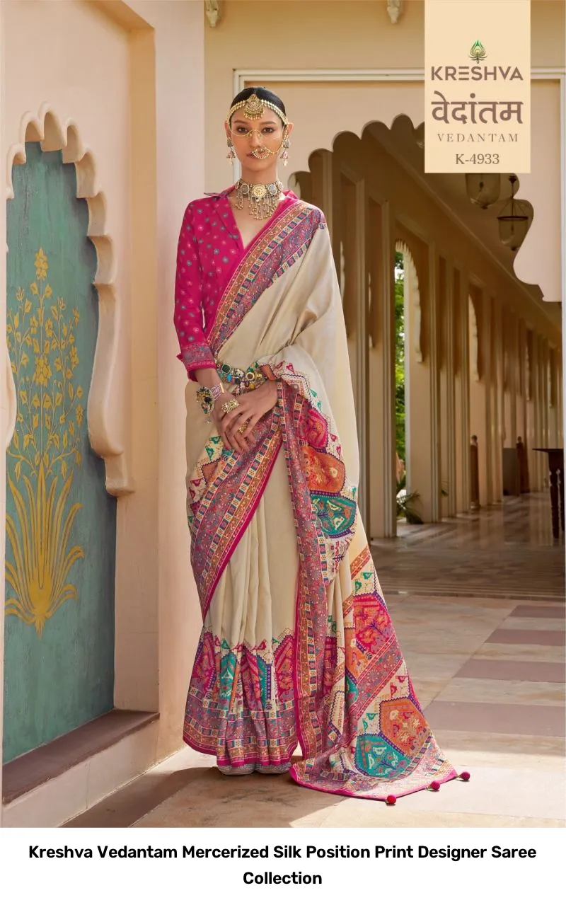 Kreshva Vedantam Mercerized Silk Position Print Designer Saree Collection - Image 2