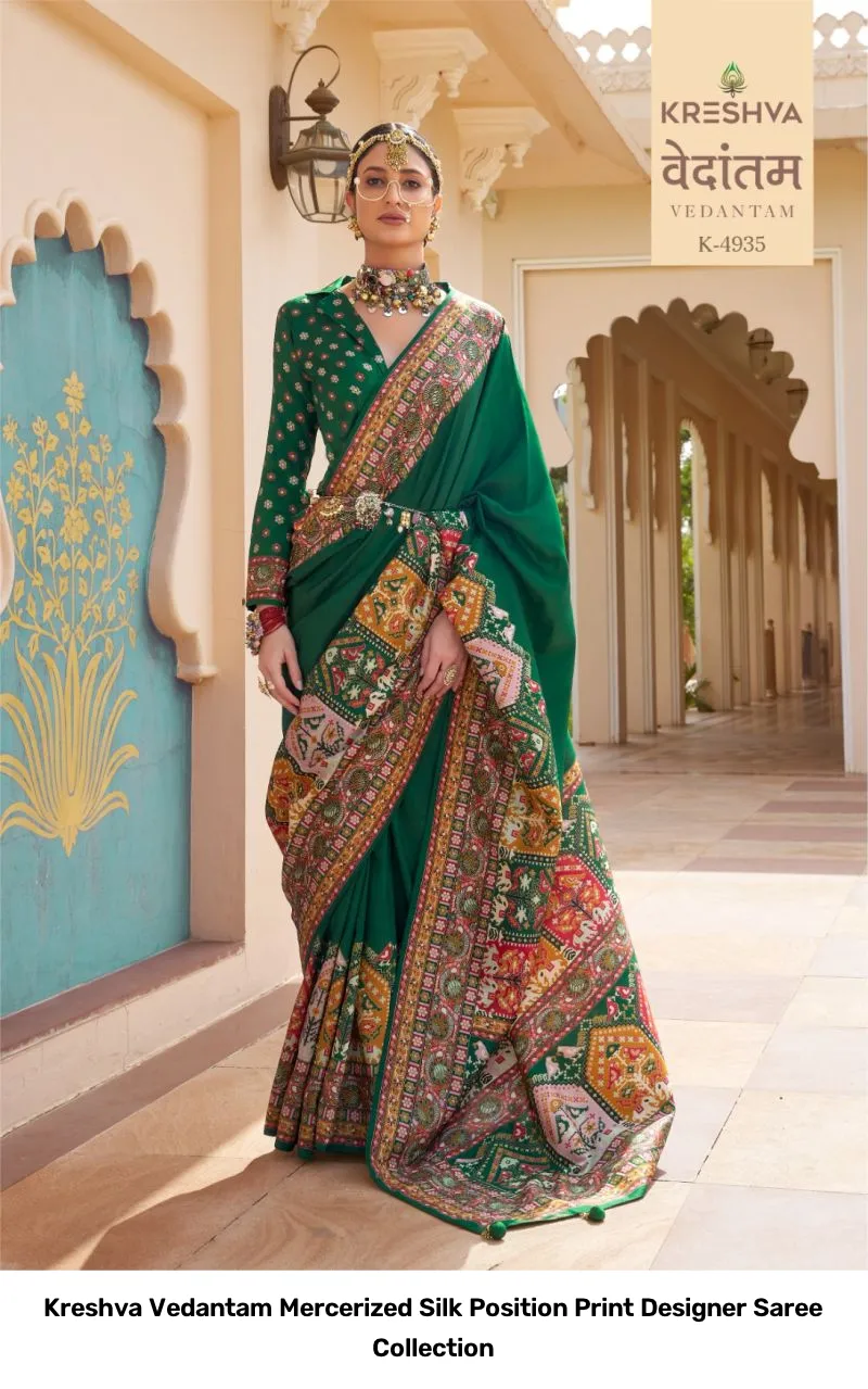 Kreshva Vedantam Mercerized Silk Position Print Designer Saree Collection - Image 3