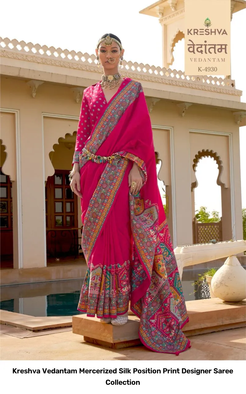 Kreshva Vedantam Mercerized Silk Position Print Designer Saree Collection - Image 4
