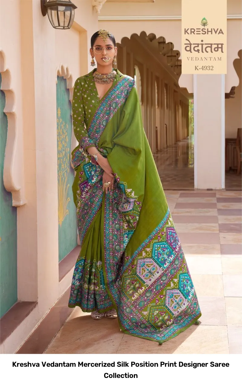 Kreshva Vedantam Mercerized Silk Position Print Designer Saree Collection - Image 6