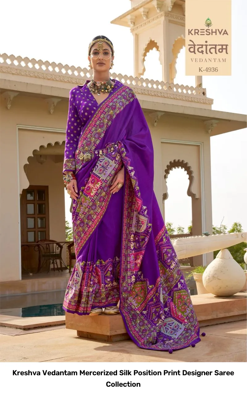 Kreshva Vedantam Mercerized Silk Position Print Designer Saree Collection - Image 7