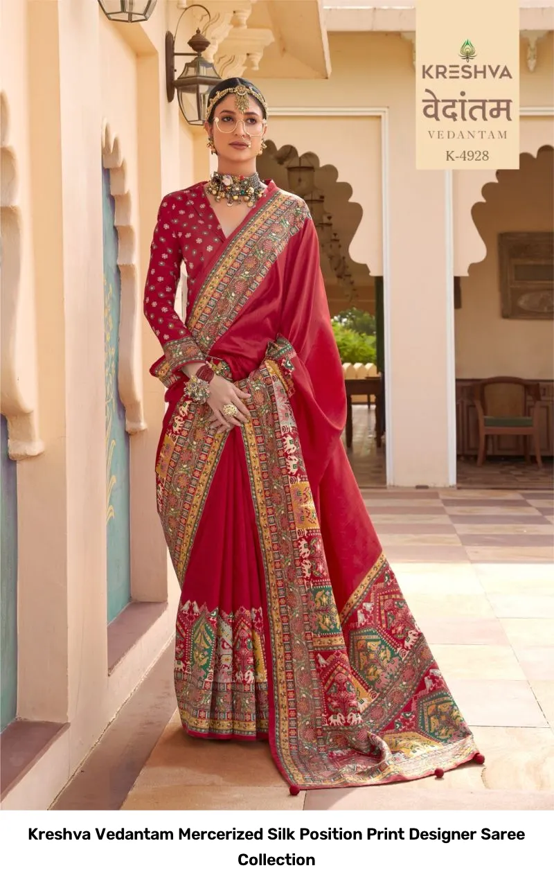 Kreshva Vedantam Mercerized Silk Position Print Designer Saree Collection - Image 8