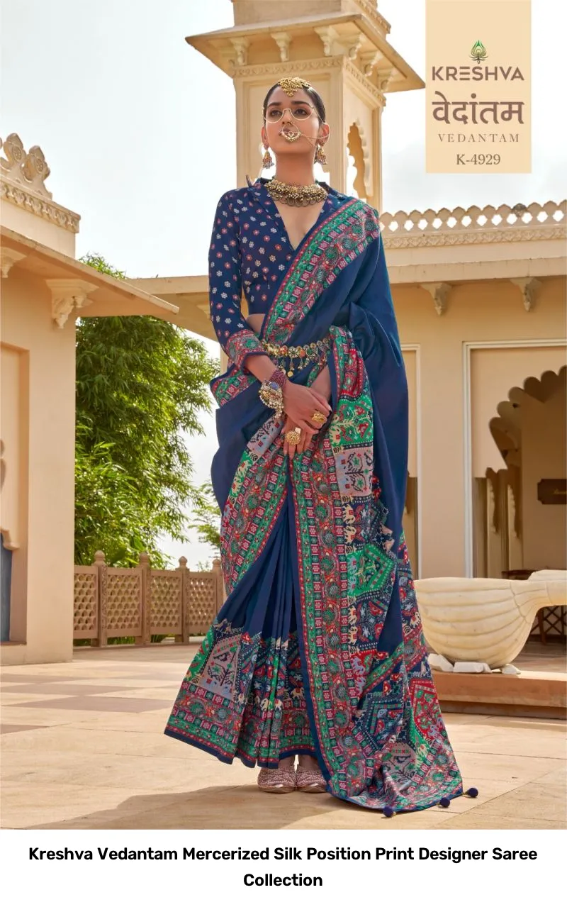 Kreshva Vedantam Mercerized Silk Position Print Designer Saree Collection - Image 9