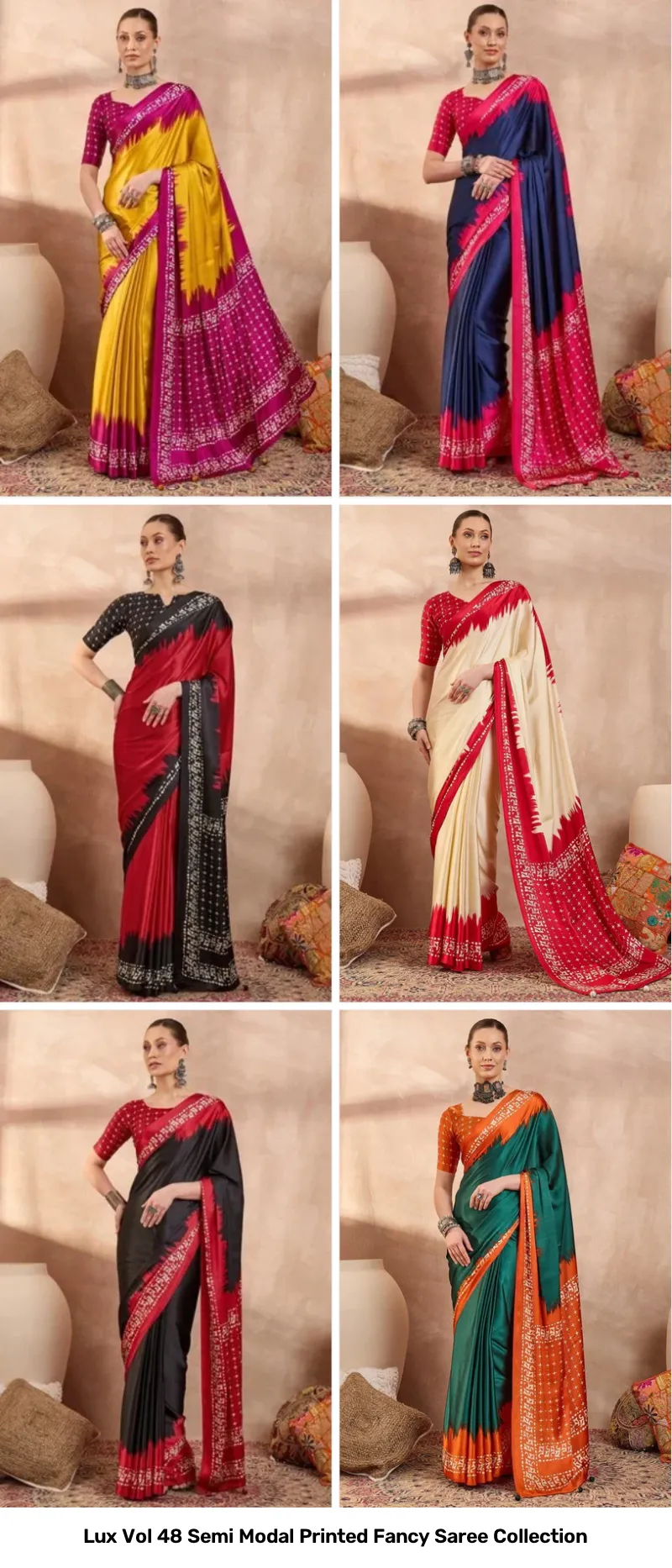 Lux Vol 48 Semi Modal Printed Fancy Saree Collection - Image 2