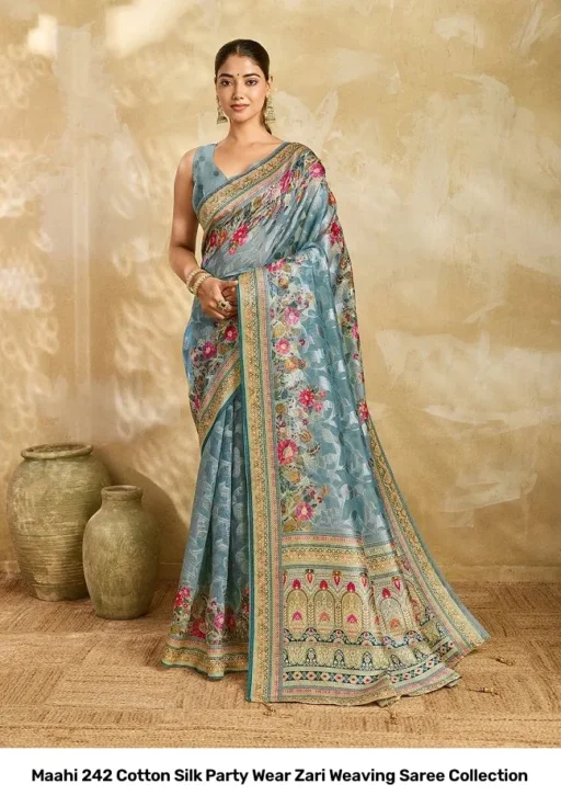 Maahi 242 Cotton Silk Party Wear Zari Weaving Saree Collection