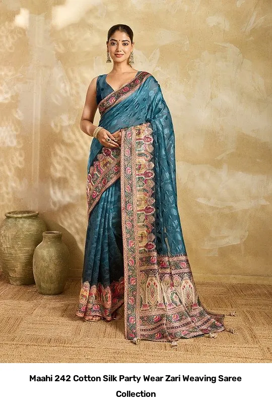 Maahi 242 Cotton Silk Party Wear Zari Weaving Saree Collection - Image 2