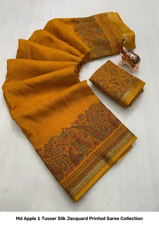 Md Apple 1 Tusser Silk Jacquard Printed Saree Collection