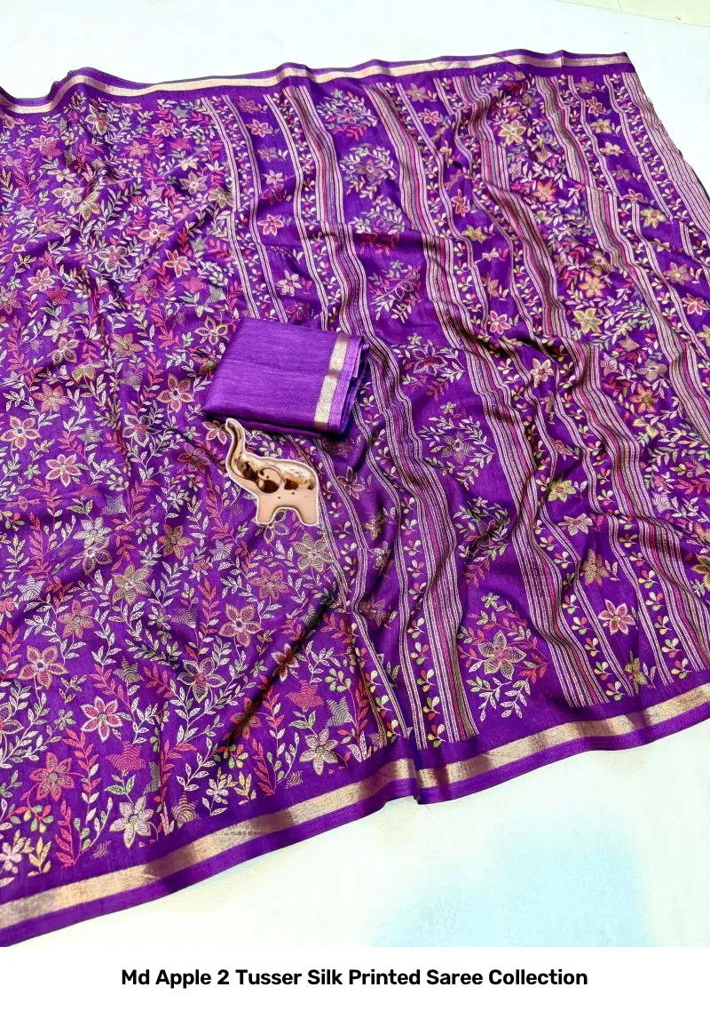 Md Apple 2 Tusser Silk Printed Saree Collection
