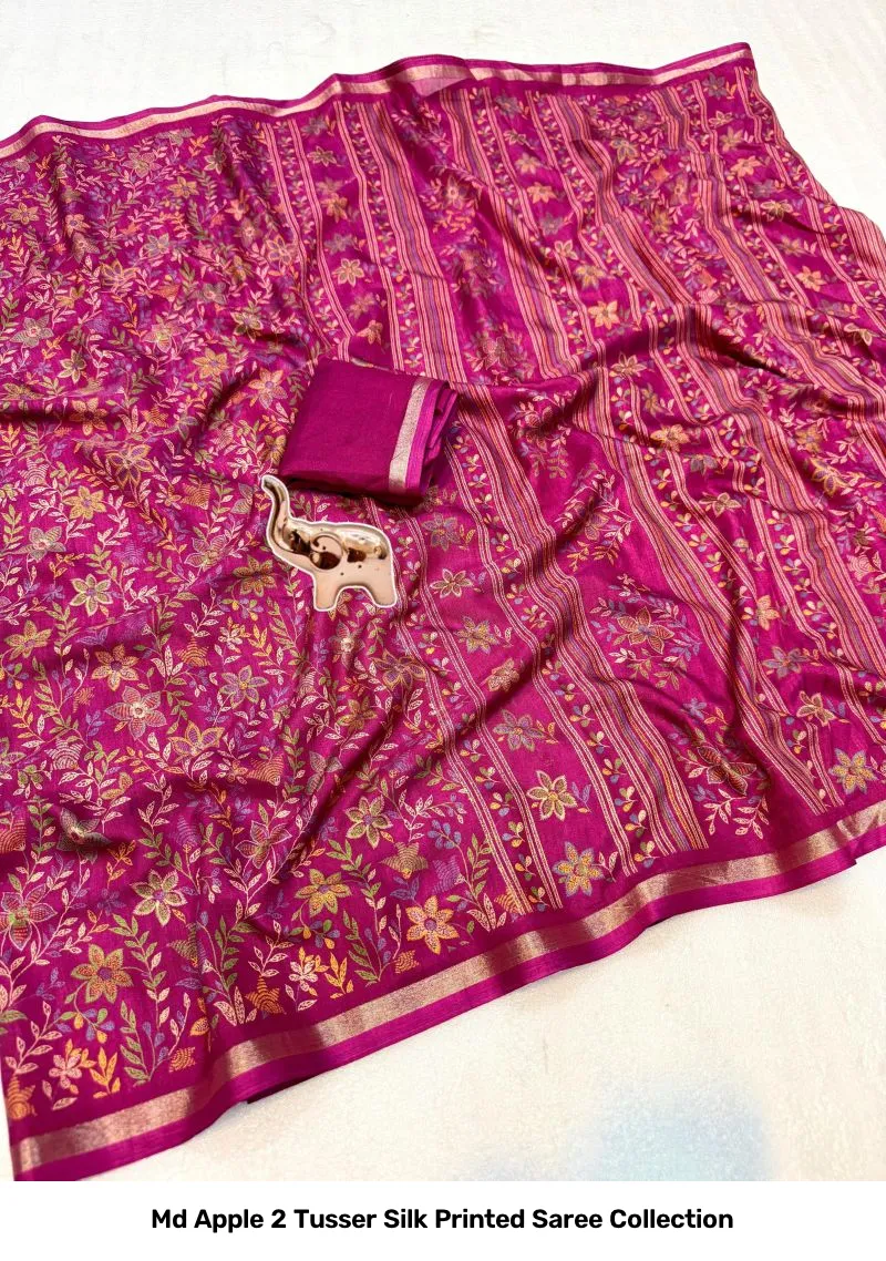 Md Apple 2 Tusser Silk Printed Saree Collection - Image 11