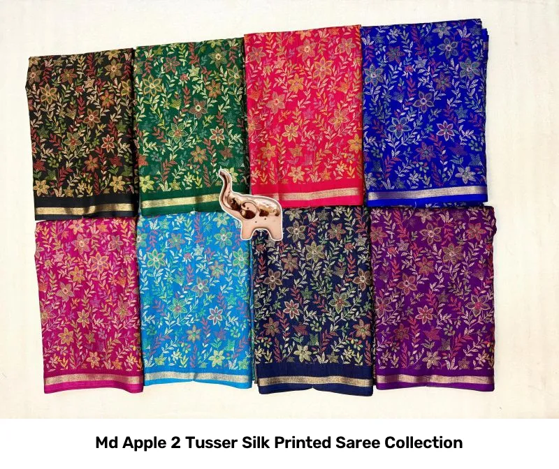 Md Apple 2 Tusser Silk Printed Saree Collection - Image 14