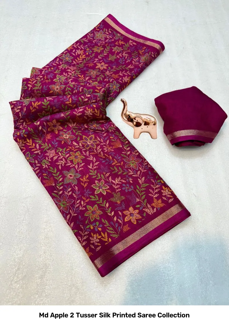 Md Apple 2 Tusser Silk Printed Saree Collection - Image 3