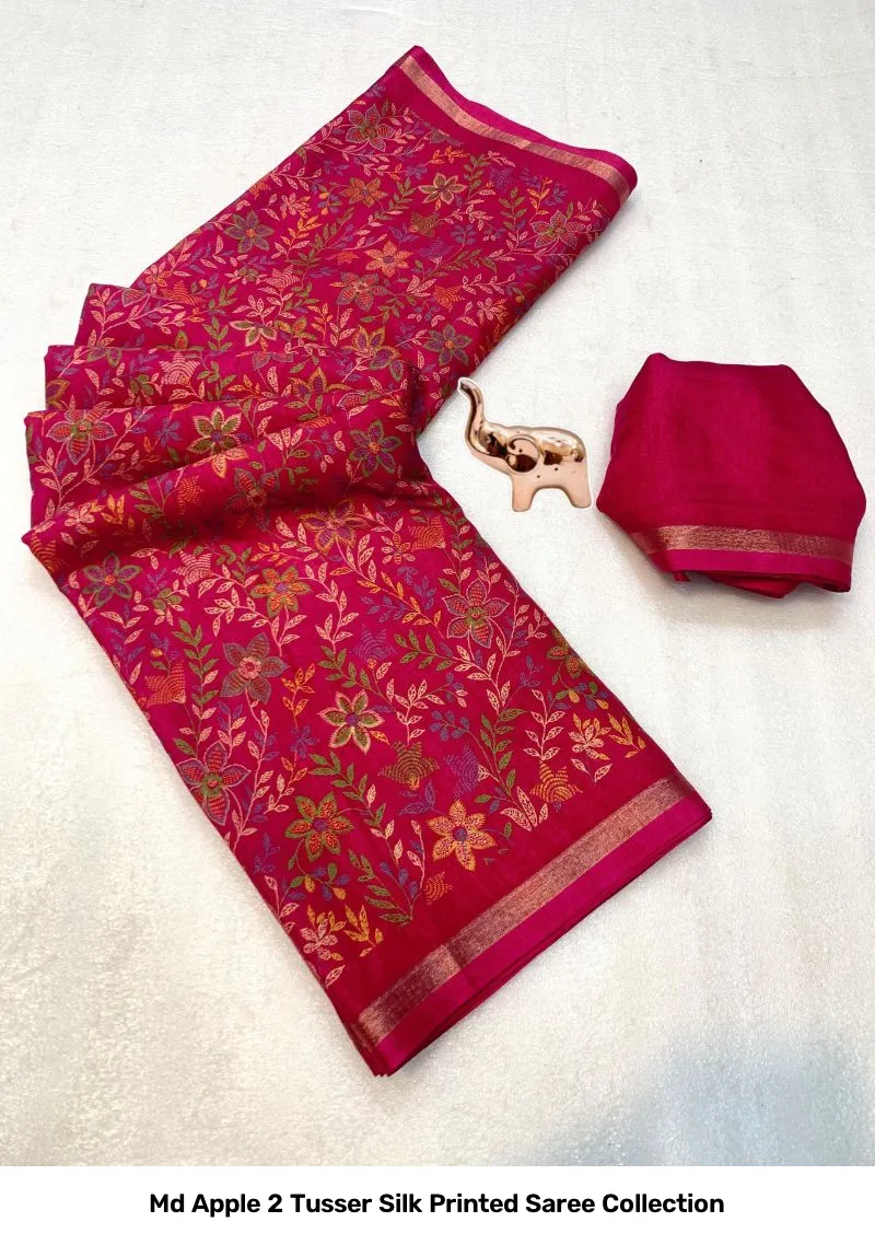 Md Apple 2 Tusser Silk Printed Saree Collection - Image 6