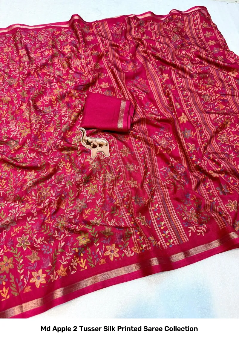 Md Apple 2 Tusser Silk Printed Saree Collection - Image 8