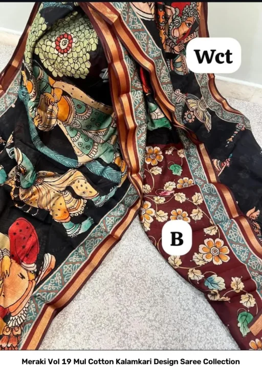 Meraki Vol 19 Mul Cotton Kalamkari Design Saree Collection