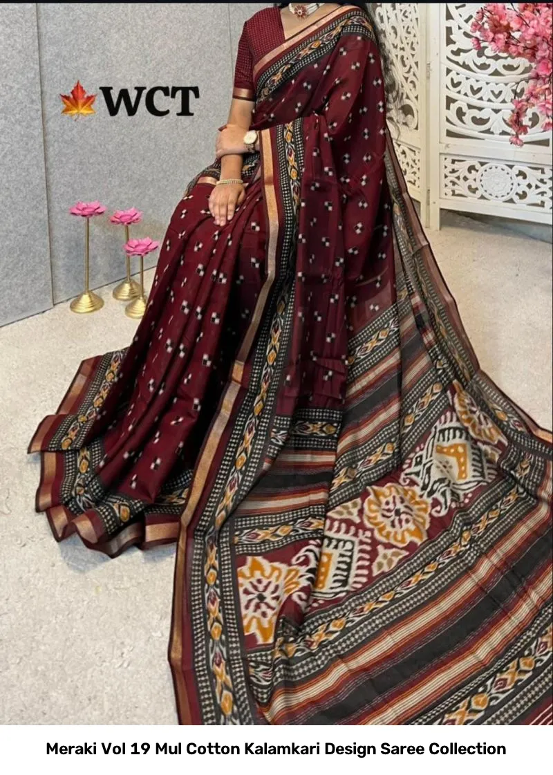 Meraki Vol 19 Mul Cotton Kalamkari Design Saree Collection - Image 2