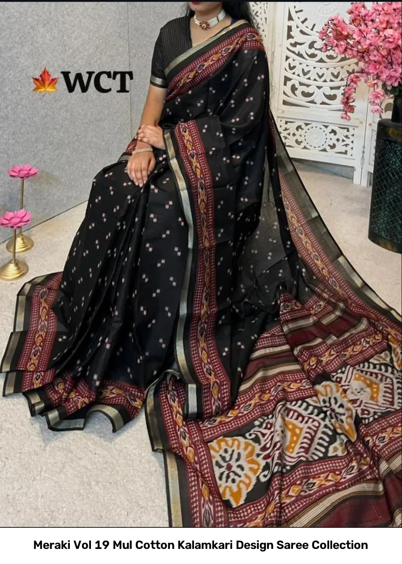 Meraki Vol 19 Mul Cotton Kalamkari Design Saree Collection - Image 3