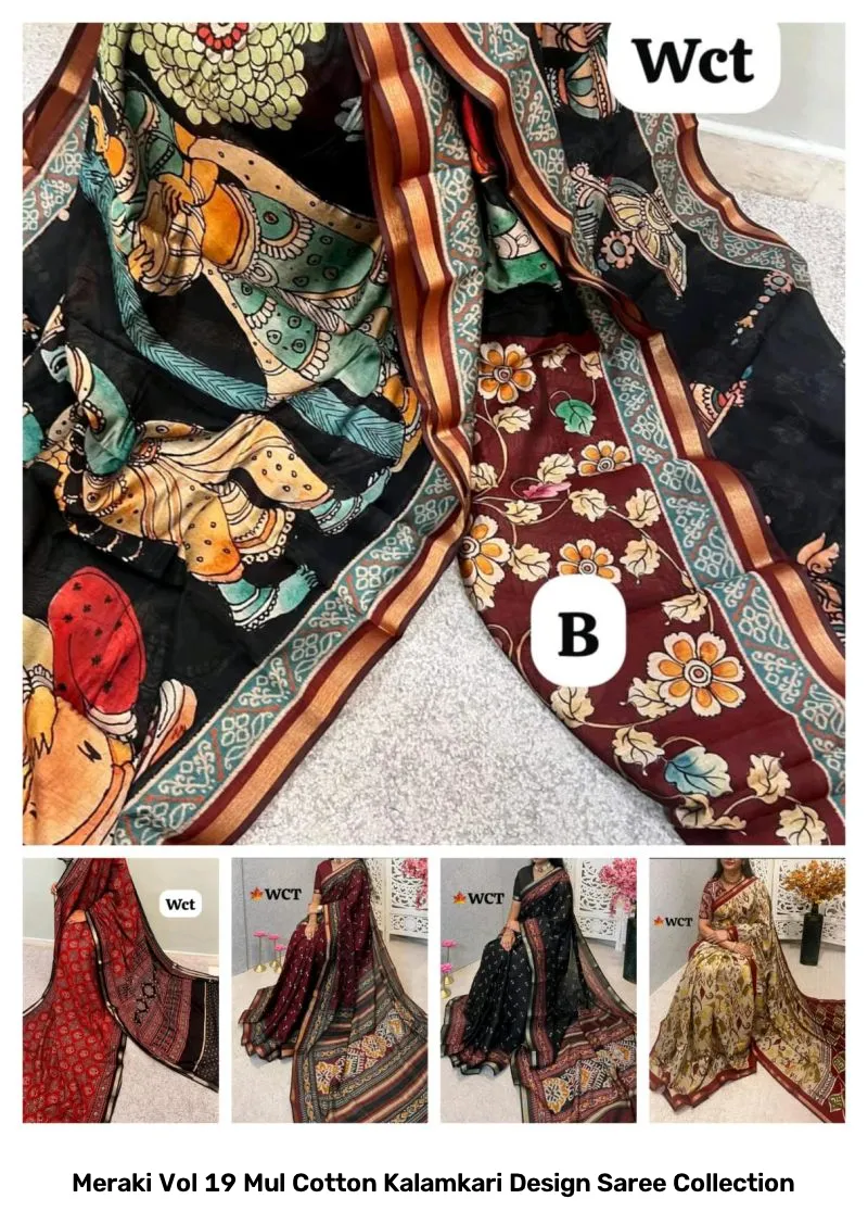 Meraki Vol 19 Mul Cotton Kalamkari Design Saree Collection - Image 5