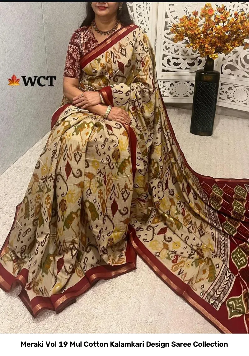 Meraki Vol 19 Mul Cotton Kalamkari Design Saree Collection - Image 7
