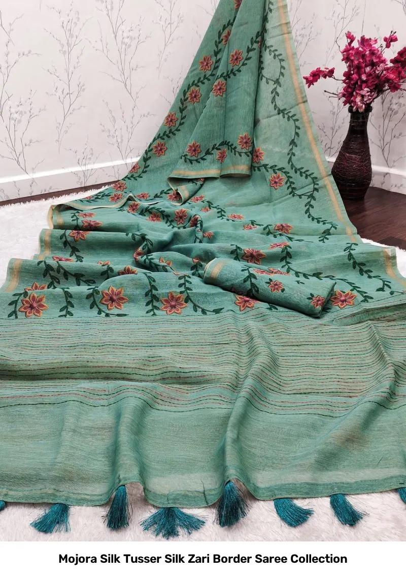 Mojora Silk Tusser Silk Zari Border Saree Collection
