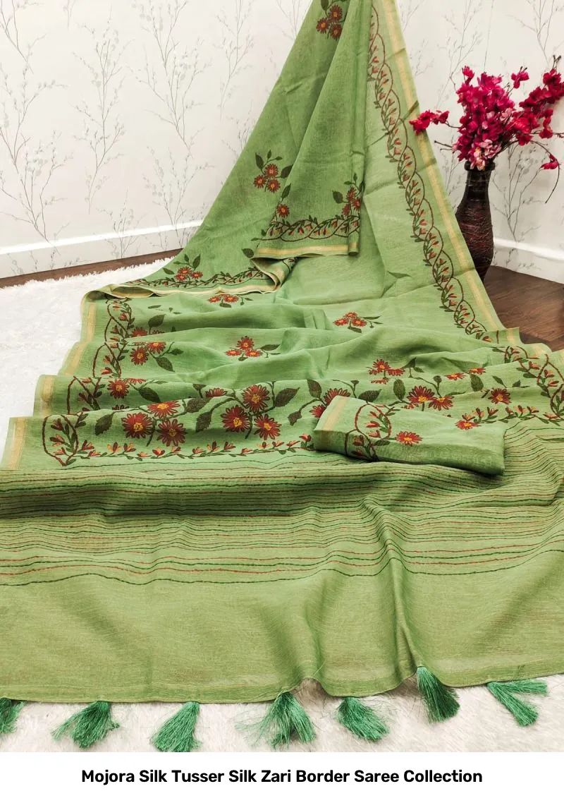 Mojora Silk Tusser Silk Zari Border Saree Collection - Image 2
