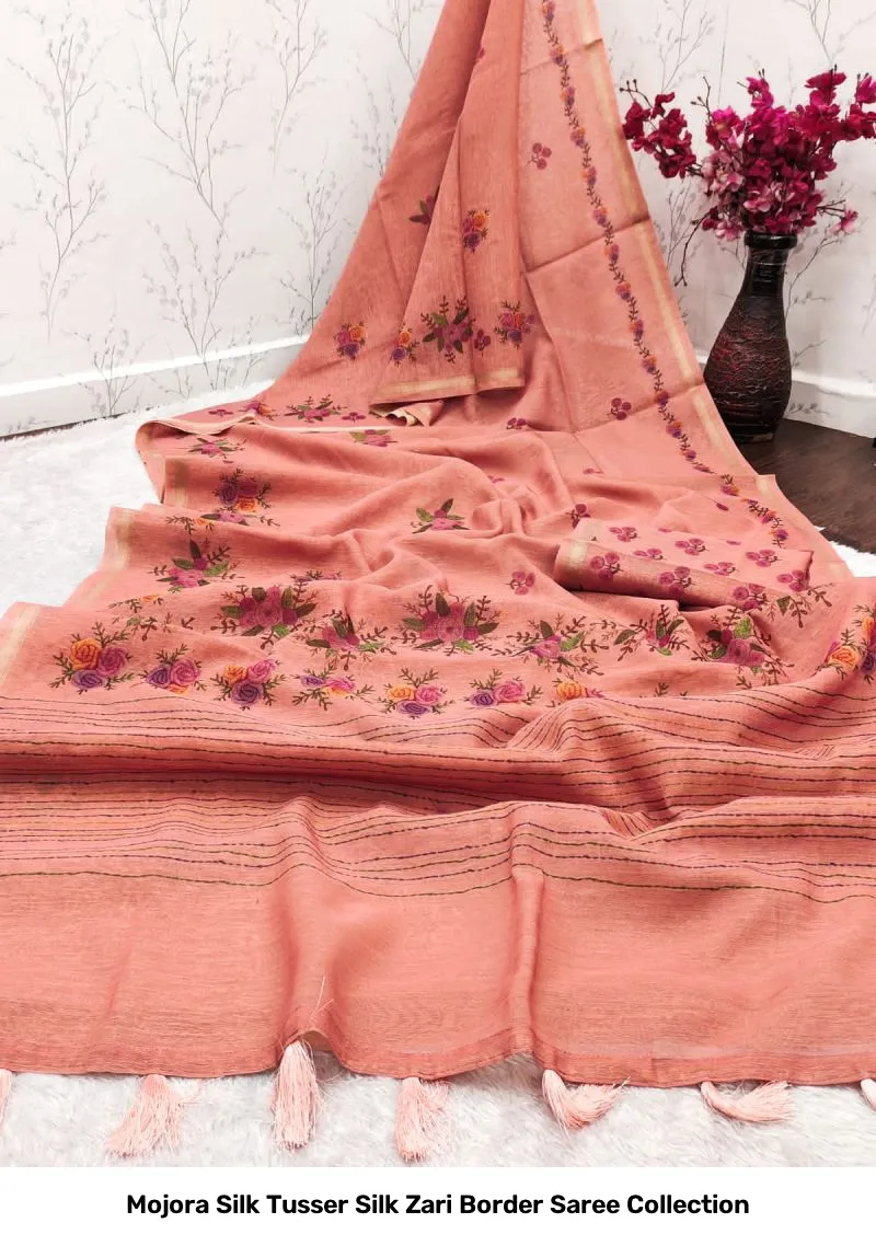 Mojora Silk Tusser Silk Zari Border Saree Collection - Image 3