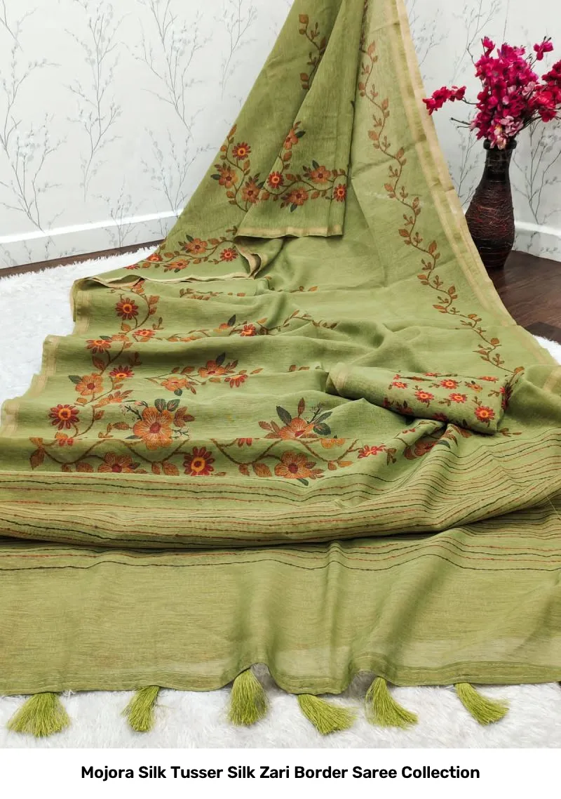 Mojora Silk Tusser Silk Zari Border Saree Collection - Image 4