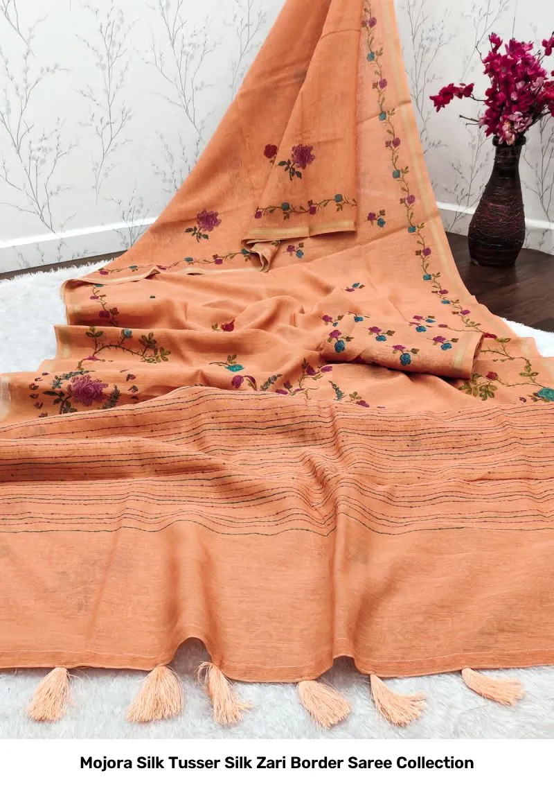 Mojora Silk Tusser Silk Zari Border Saree Collection - Image 6