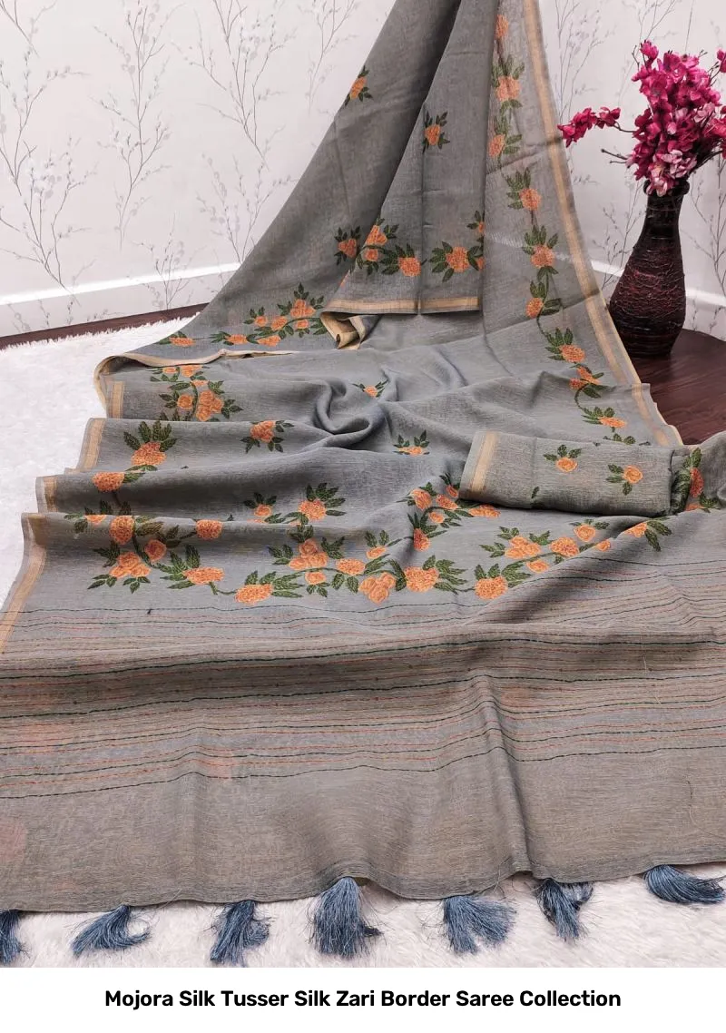 Mojora Silk Tusser Silk Zari Border Saree Collection - Image 7