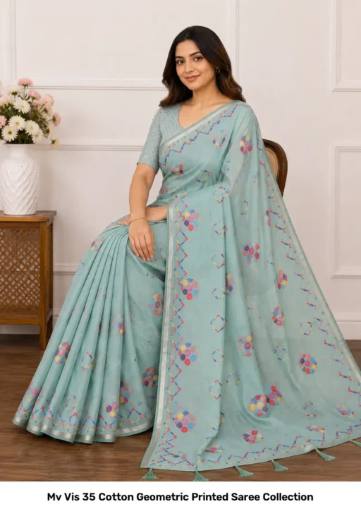 Mv Vis 35 Cotton Geometric Printed Saree Collection