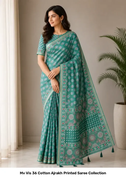 Mv Vis 36 Cotton Ajrakh Printed Saree Collection