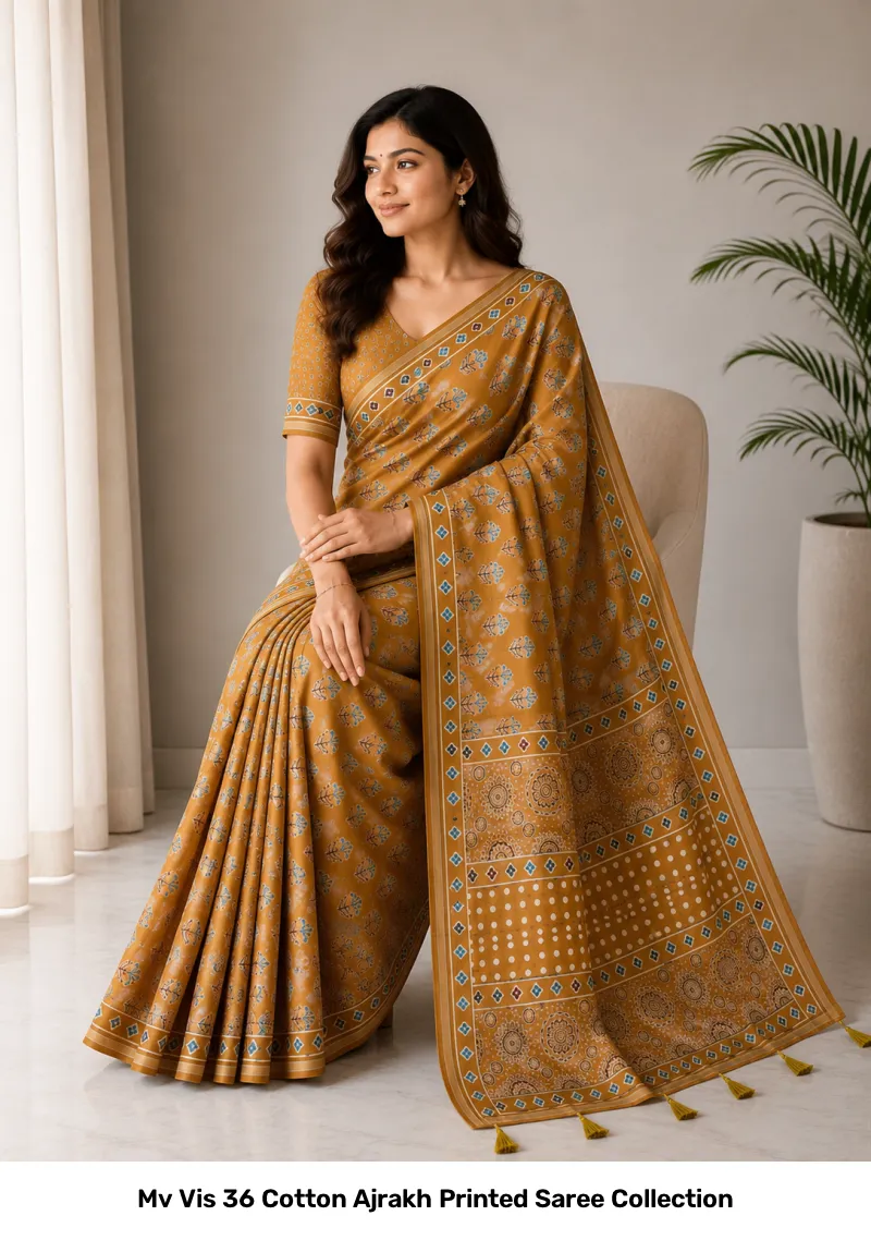 Mv Vis 36 Cotton Ajrakh Printed Saree Collection - Image 11